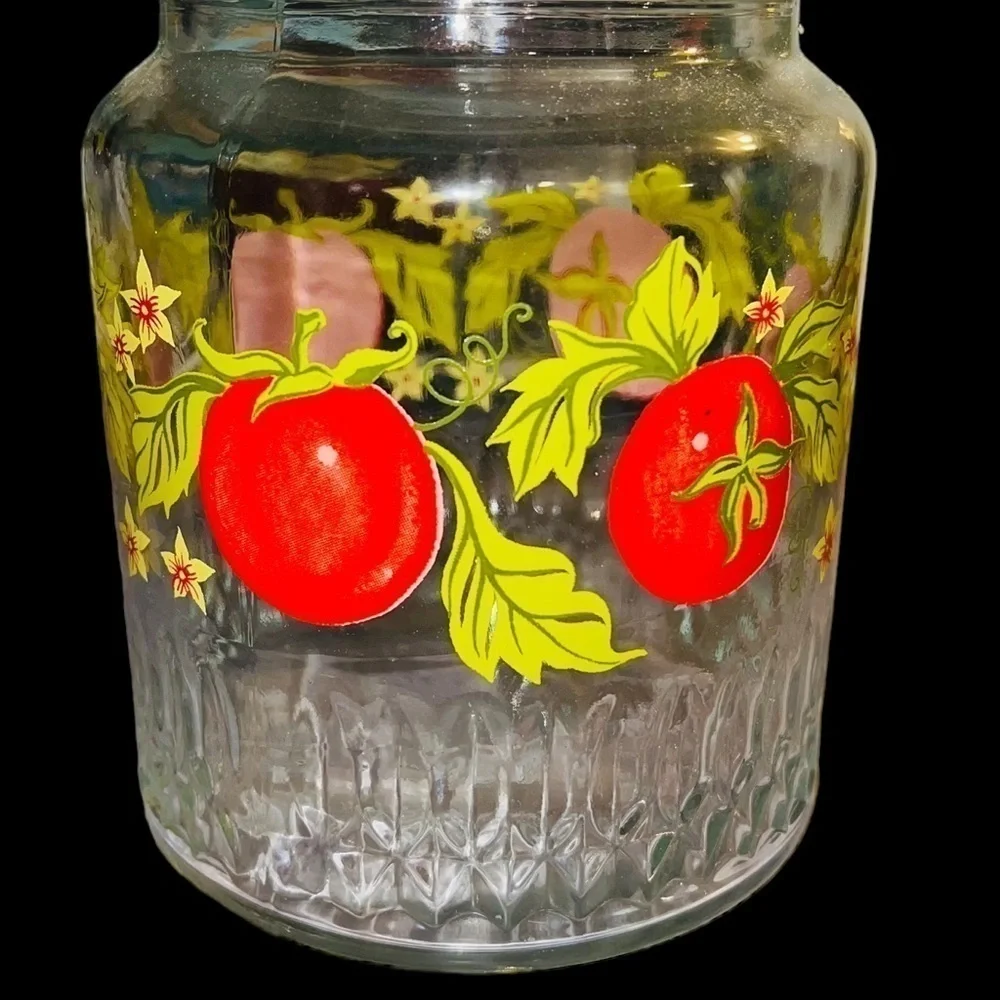 VINTAGE KIG Indonesia Clear Glass Canister Jar Tomato Kitchen Storage Screw Top